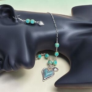 Turquoise Heart Pendant Necklace and Earring Set